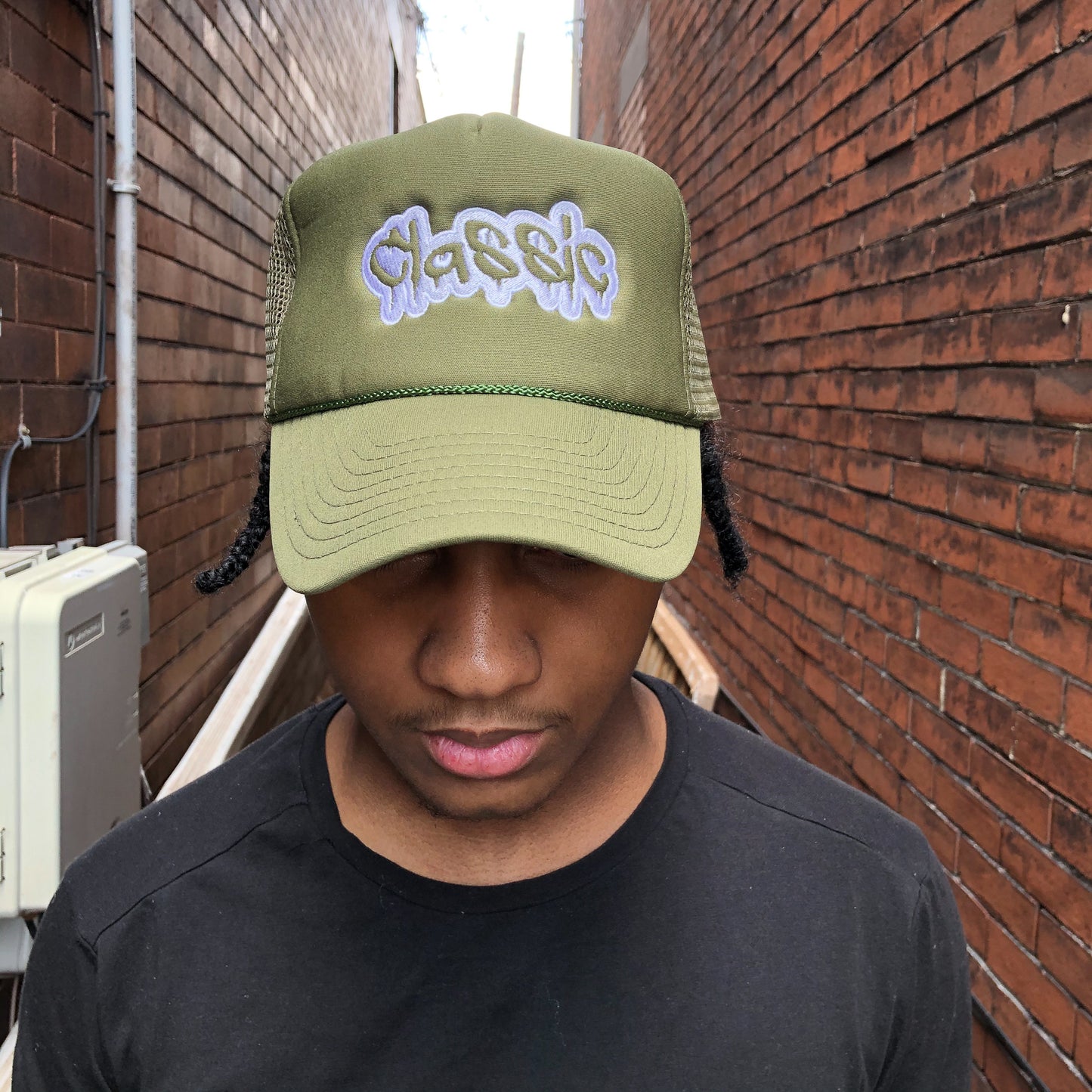 Olive Classic Trucker Hat (Tan Stitching)