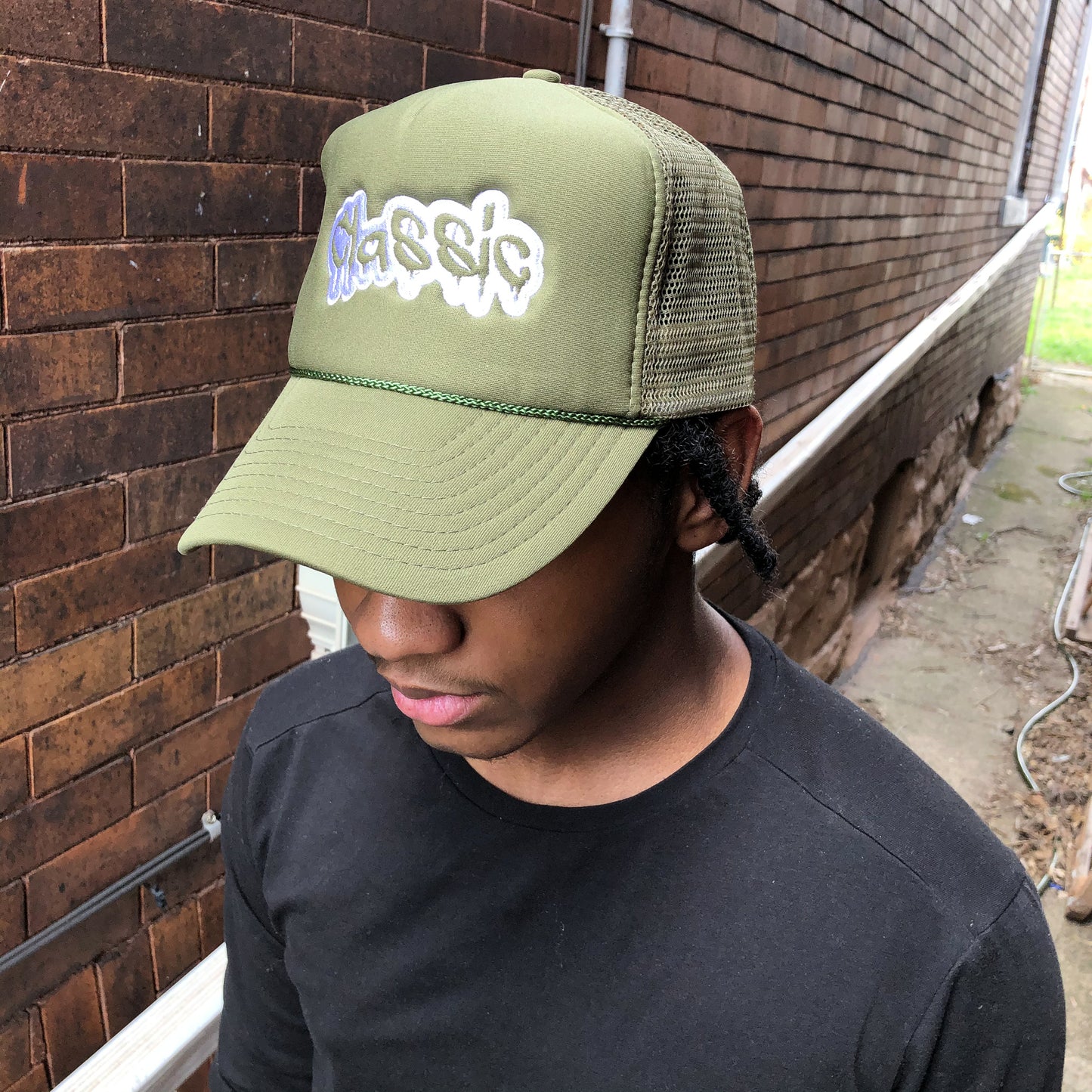 Olive Classic Trucker Hat (Tan Stitching)