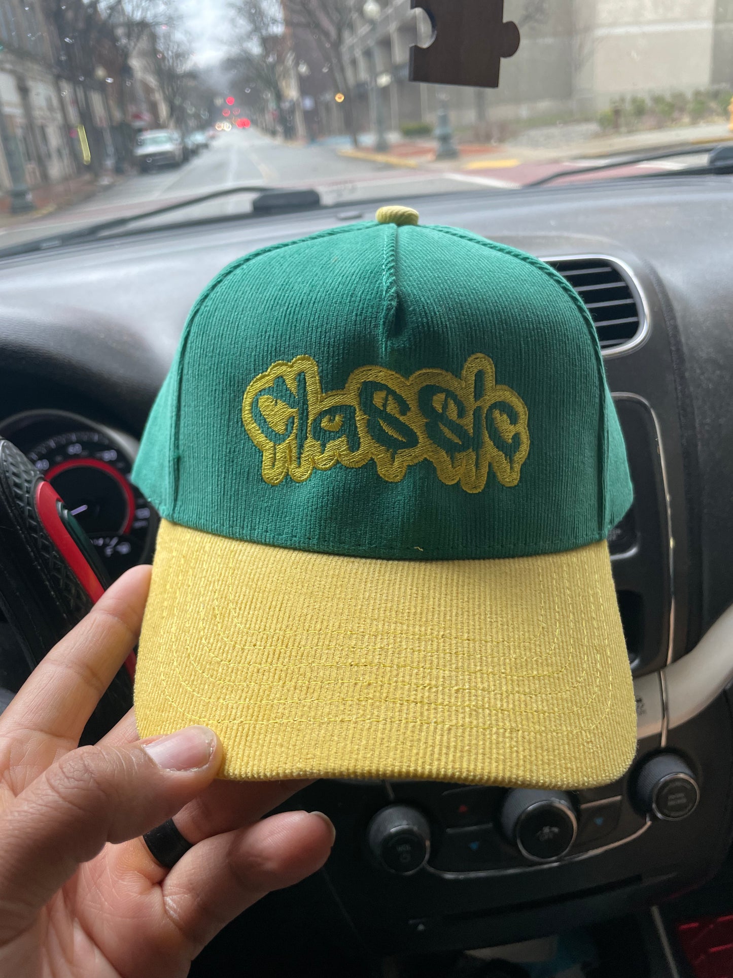 Green & Yellow Corduroy Golfer Hat (SnapBack)